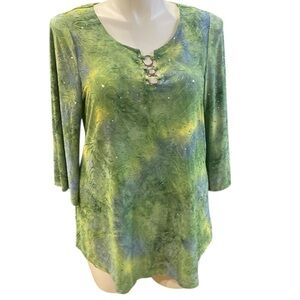 💖Cocomo Green and Blue Swirl Blouse